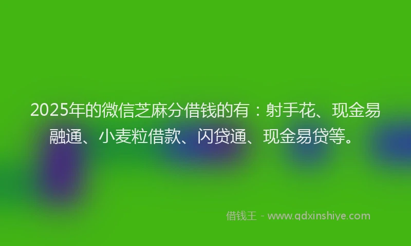 2025年的微信芝麻分借钱的有：射手花、现金易融通、小麦粒借款、闪贷通、现金易贷等。