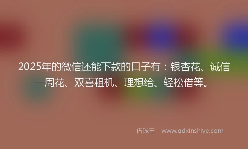 2025年的微信还能下款的口子有：银杏花、诚信一周花、双喜租机、理想给、轻松借等。