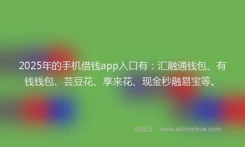 2025年的手机借钱app入口有：汇融通钱包、有钱钱包、芸豆花、享来花、现金秒融易宝等。