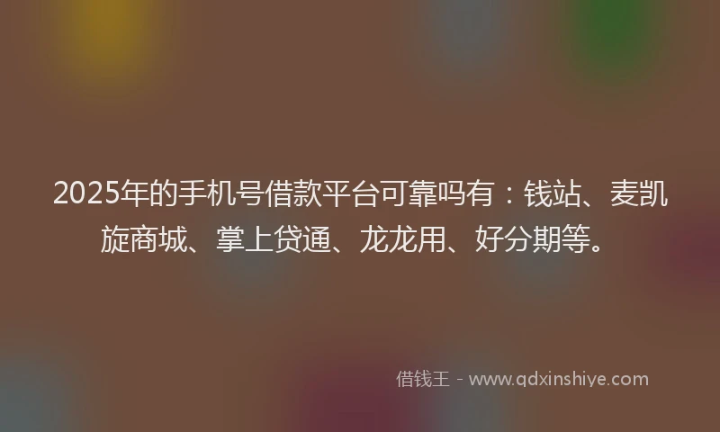 2025年的手机号借款平台可靠吗有：钱站、麦凯旋商城、掌上贷通、龙龙用、好分期等。