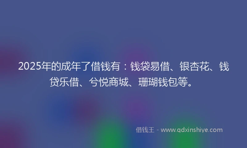 2025年的成年了借钱有：钱袋易借、银杏花、钱贷乐借、兮悦商城、珊瑚钱包等。