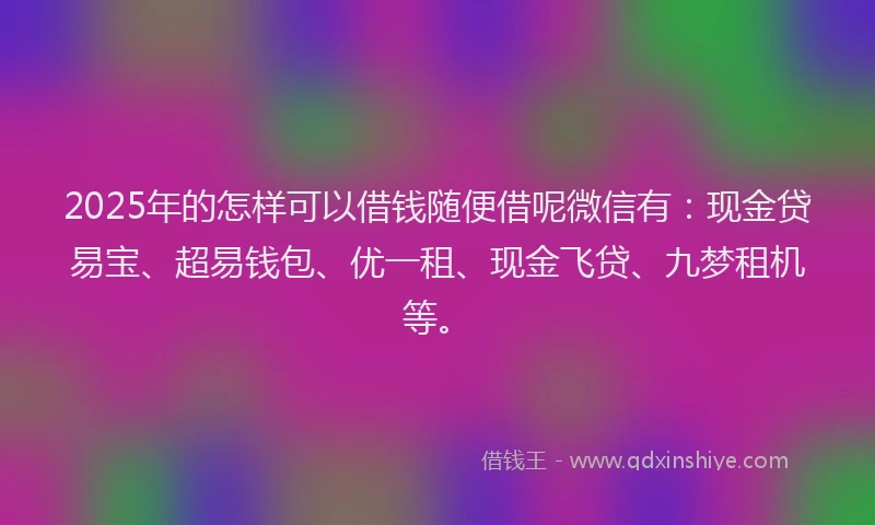 2025年的怎样可以借钱随便借呢微信有：现金贷易宝、超易钱包、优一租、现金飞贷、九梦租机等。