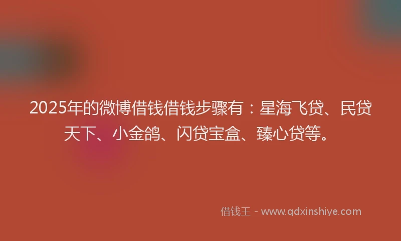 2025年的微博借钱借钱步骤有：星海飞贷、民贷天下、小金鸽、闪贷宝盒、臻心贷等。
