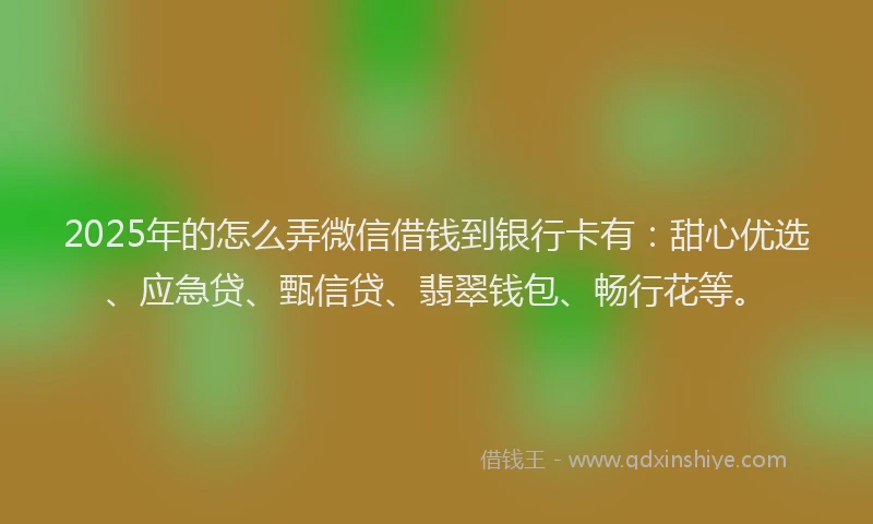 2025年的怎么弄微信借钱到银行卡有：甜心优选、应急贷、甄信贷、翡翠钱包、畅行花等。