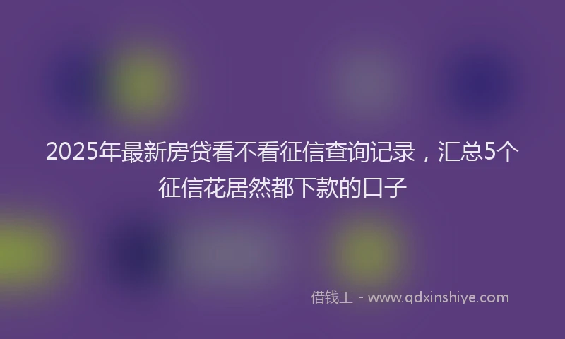 2025年最新房贷看不看征信查询记录，汇总5个征信花居然都下款的口子