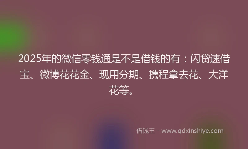 2025年的微信零钱通是不是借钱的有：闪贷速借宝、微博花花金、现用分期、携程拿去花、大洋花等。