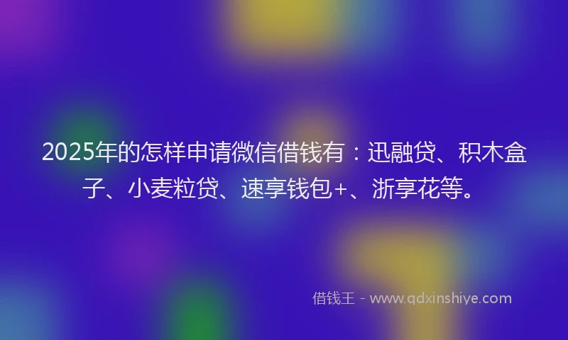 2025年的怎样申请微信借钱有：迅融贷、积木盒子、小麦粒贷、速享钱包+、浙享花等。