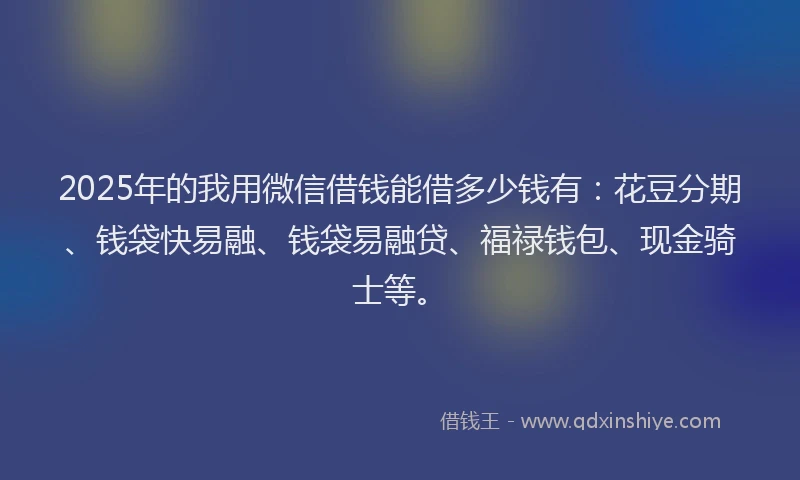 2025年的我用微信借钱能借多少钱有：花豆分期、钱袋快易融、钱袋易融贷、福禄钱包、现金骑士等。