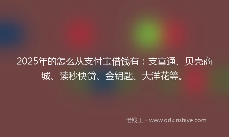 2025年的怎么从支付宝借钱有：支富通、贝壳商城、读秒快贷、金钥匙、大洋花等。