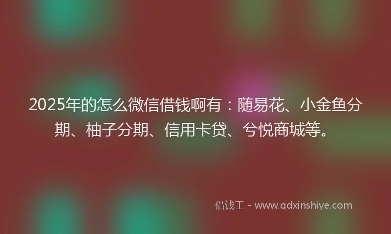2025年的怎么微信借钱啊有：随易花、小金鱼分期、柚子分期、信用卡贷、兮悦商城等。