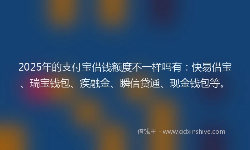 2025年的支付宝借钱额度不一样吗有：快易借宝、瑞宝钱包、疾融金、瞬信贷通、现金钱包等。