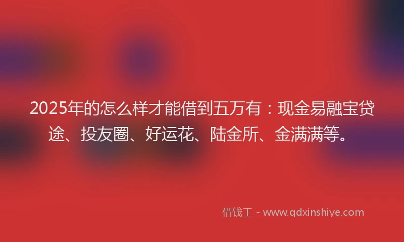 2025年的怎么样才能借到五万有：现金易融宝贷途、投友圈、好运花、陆金所、金满满等。