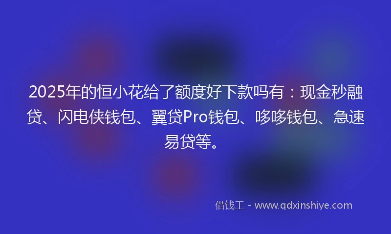 2025年的恒小花给了额度好下款吗有：现金秒融贷、闪电侠钱包、翼贷Pro钱包、哆哆钱包、急速易贷等。