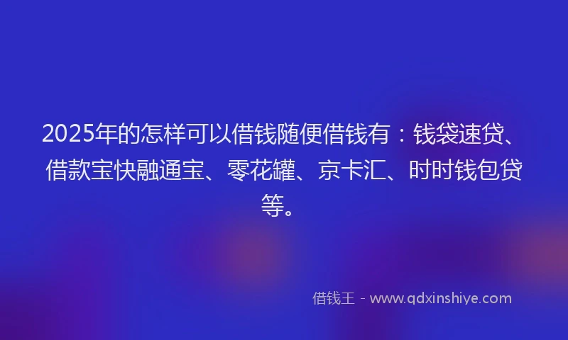 2025年的怎样可以借钱随便借钱有：钱袋速贷、借款宝快融通宝、零花罐、京卡汇、时时钱包贷等。