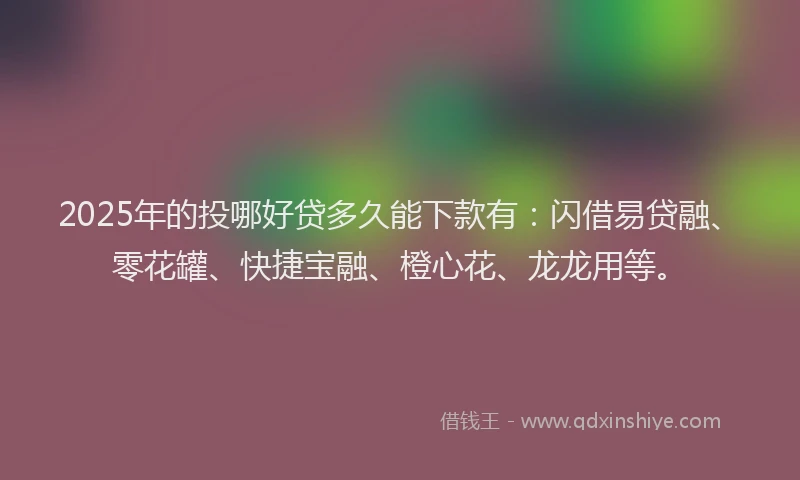2025年的投哪好贷多久能下款有：闪借易贷融、零花罐、快捷宝融、橙心花、龙龙用等。