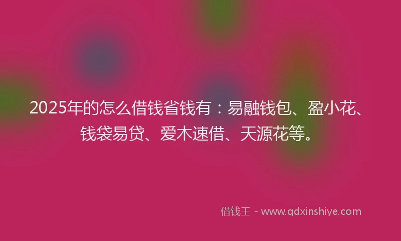 2025年的怎么借钱省钱有：易融钱包、盈小花、钱袋易贷、爱木速借、天源花等。