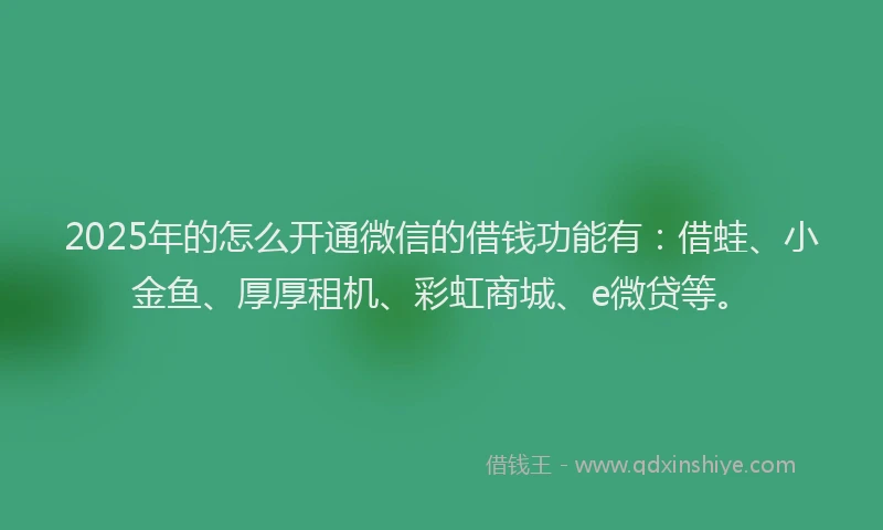 2025年的怎么开通微信的借钱功能有：借蛙、小金鱼、厚厚租机、彩虹商城、e微贷等。