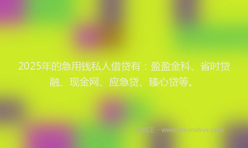 2025年的急用钱私人借贷有：盈盈金科、省时贷融、现金网、应急贷、臻心贷等。
