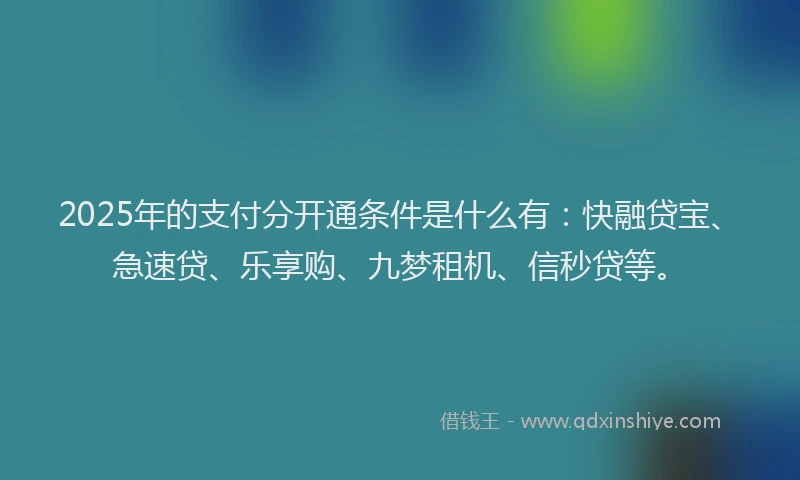 2025年的支付分开通条件是什么有：快融贷宝、急速贷、乐享购、九梦租机、信秒贷等。