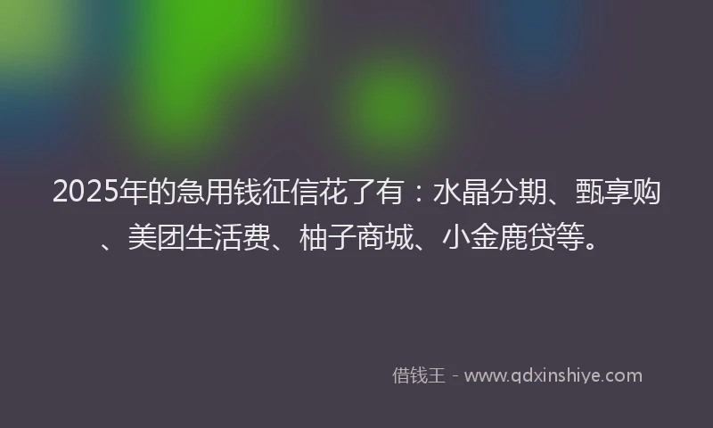 2025年的急用钱征信花了有：水晶分期、甄享购、美团生活费、柚子商城、小金鹿贷等。