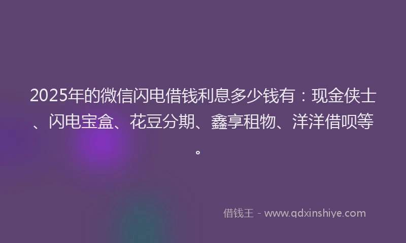 2025年的微信闪电借钱利息多少钱有：现金侠士、闪电宝盒、花豆分期、鑫享租物、洋洋借呗等。
