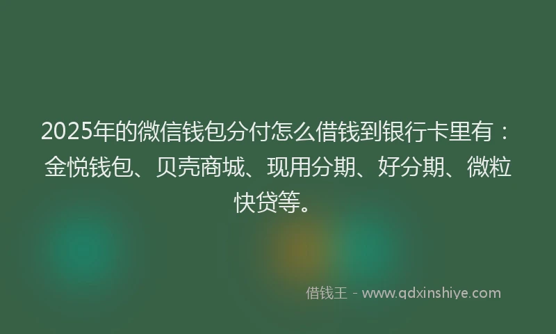 2025年的微信钱包分付怎么借钱到银行卡里有：金悦钱包、贝壳商城、现用分期、好分期、微粒快贷等。