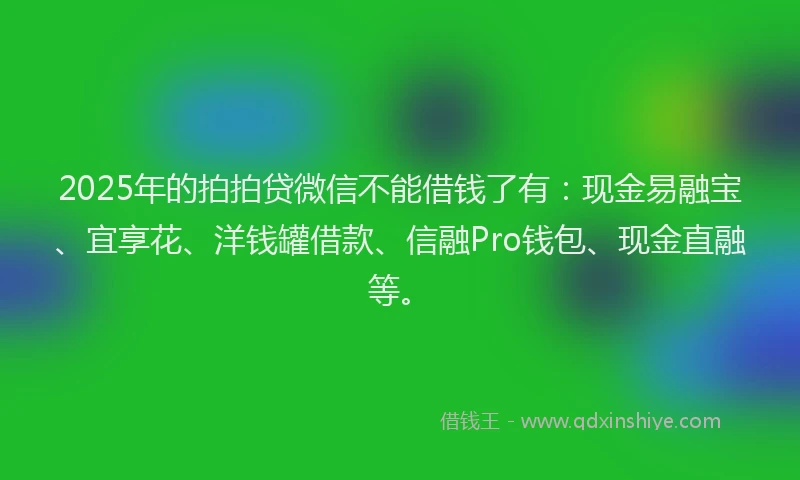 2025年的拍拍贷微信不能借钱了有：现金易融宝、宜享花、洋钱罐借款、信融Pro钱包、现金直融等。