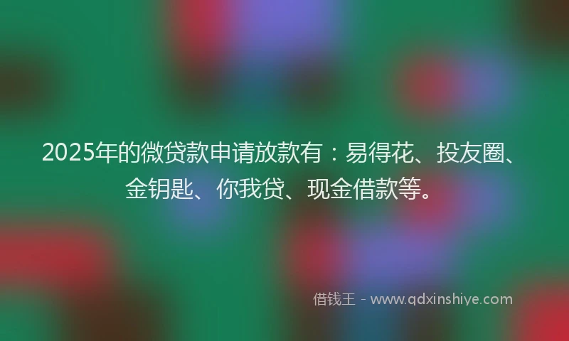 2025年的微贷款申请放款有：易得花、投友圈、金钥匙、你我贷、现金借款等。