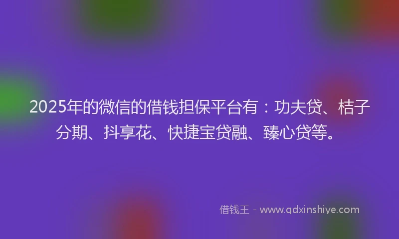 2025年的微信的借钱担保平台有：功夫贷、桔子分期、抖享花、快捷宝贷融、臻心贷等。