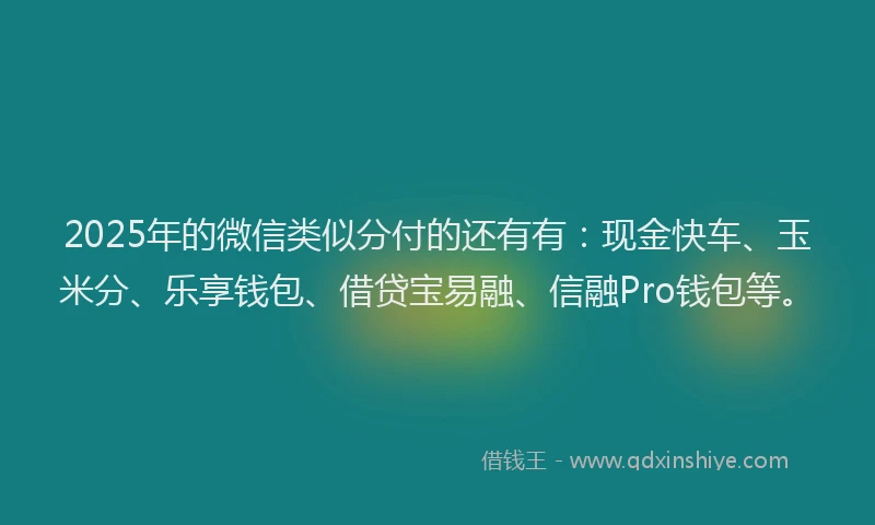 2025年的微信类似分付的还有有：现金快车、玉米分、乐享钱包、借贷宝易融、信融Pro钱包等。