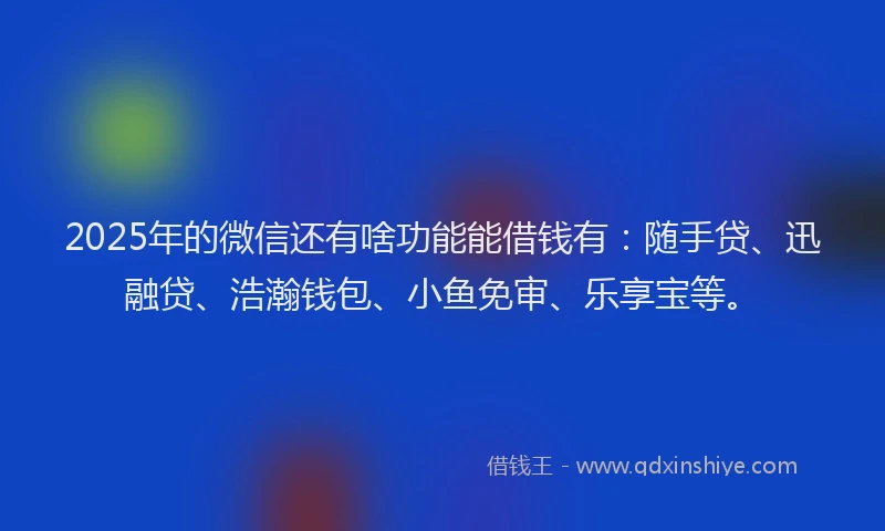 2025年的微信还有啥功能能借钱有：随手贷、迅融贷、浩瀚钱包、小鱼免审、乐享宝等。