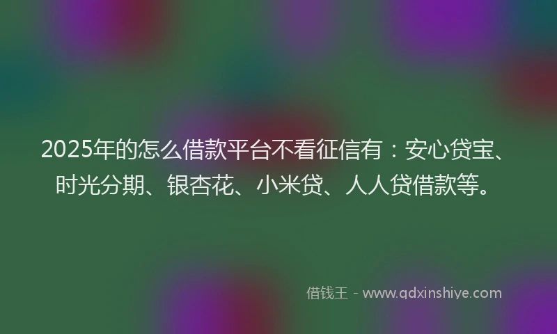 2025年的怎么借款平台不看征信有：安心贷宝、时光分期、银杏花、小米贷、人人贷借款等。