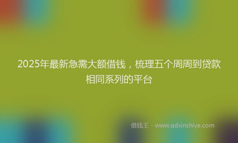 2025年最新急需大额借钱，梳理五个周周到贷款相同系列的平台