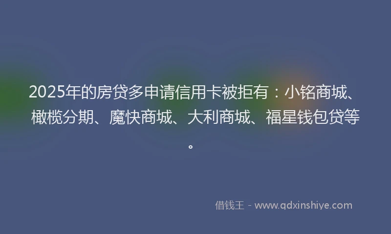 2025年的房贷多申请信用卡被拒有：小铭商城、橄榄分期、魔快商城、大利商城、福星钱包贷等。