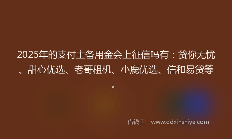 2025年的支付主备用金会上征信吗有：贷你无忧、甜心优选、老哥租机、小鹿优选、信和易贷等。