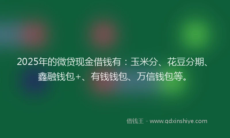 2025年的微贷现金借钱有：玉米分、花豆分期、鑫融钱包+、有钱钱包、万信钱包等。