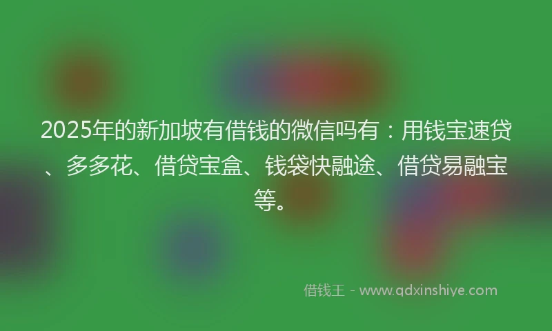 2025年的新加坡有借钱的微信吗有：用钱宝速贷、多多花、借贷宝盒、钱袋快融途、借贷易融宝等。