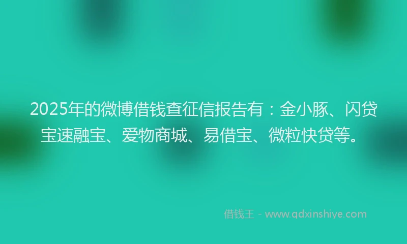 2025年的微博借钱查征信报告有：金小豚、闪贷宝速融宝、爱物商城、易借宝、微粒快贷等。