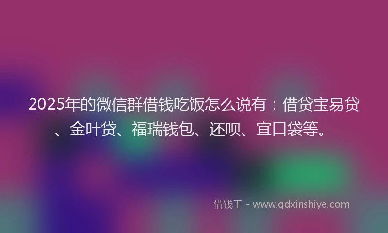 2025年的微信群借钱吃饭怎么说有：借贷宝易贷、金叶贷、福瑞钱包、还呗、宜口袋等。