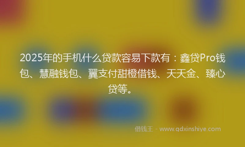 2025年的手机什么贷款容易下款有：鑫贷Pro钱包、慧融钱包、翼支付甜橙借钱、天天金、臻心贷等。