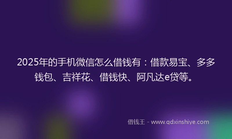 2025年的手机微信怎么借钱有：借款易宝、多多钱包、吉祥花、借钱快、阿凡达e贷等。