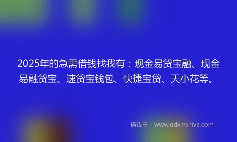 2025年的急需借钱找我有：现金易贷宝融、现金易融贷宝、速贷宝钱包、快捷宝贷、天小花等。