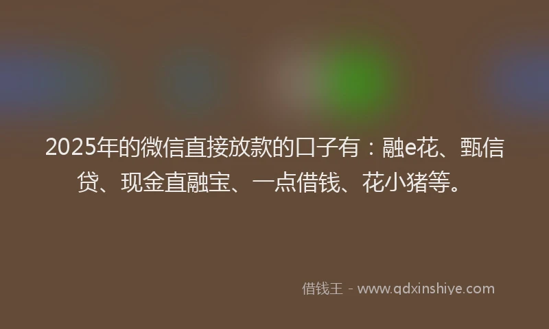 2025年的微信直接放款的口子有：融e花、甄信贷、现金直融宝、一点借钱、花小猪等。