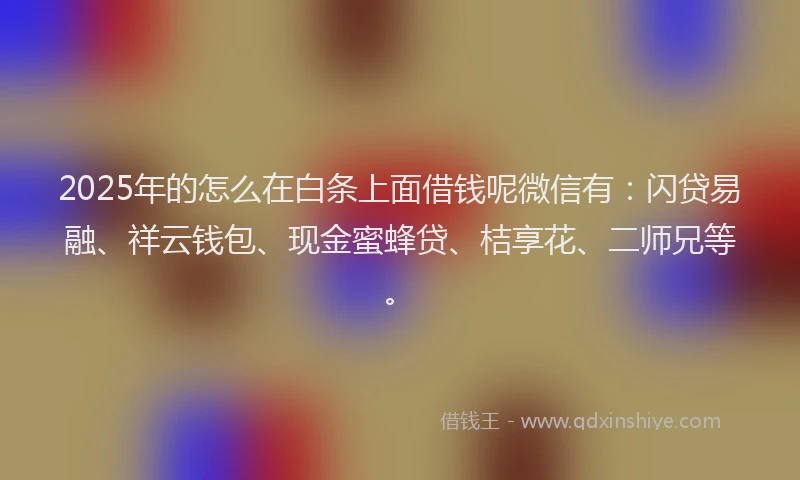 2025年的怎么在白条上面借钱呢微信有：闪贷易融、祥云钱包、现金蜜蜂贷、桔享花、二师兄等。