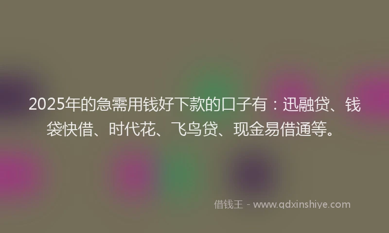 2025年的急需用钱好下款的口子有：迅融贷、钱袋快借、时代花、飞鸟贷、现金易借通等。