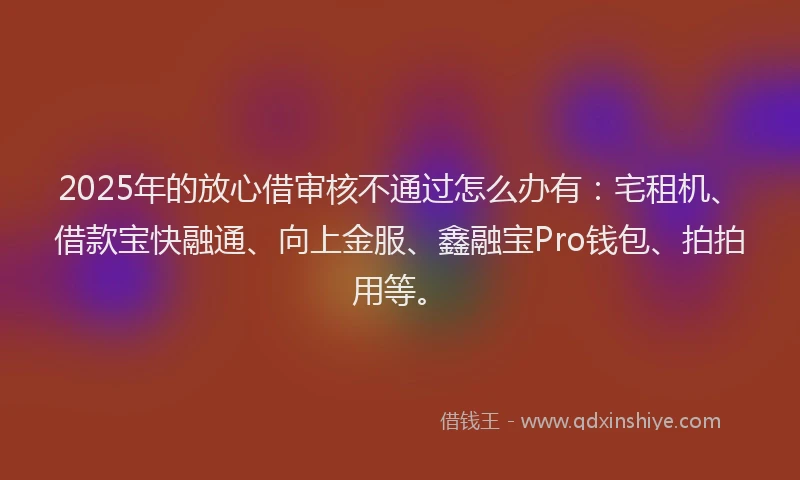 2025年的放心借审核不通过怎么办有：宅租机、借款宝快融通、向上金服、鑫融宝Pro钱包、拍拍用等。