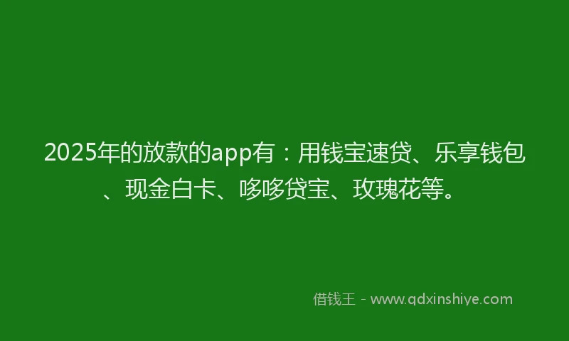 2025年的放款的app有：用钱宝速贷、乐享钱包、现金白卡、哆哆贷宝、玫瑰花等。