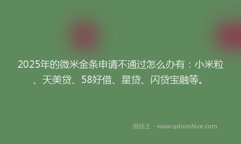 2025年的微米金条申请不通过怎么办有：小米粒、天美贷、58好借、星贷、闪贷宝融等。