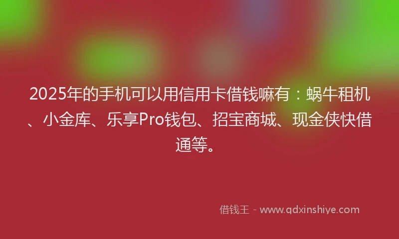 2025年的手机可以用信用卡借钱嘛有：蜗牛租机、小金库、乐享Pro钱包、招宝商城、现金侠快借通等。