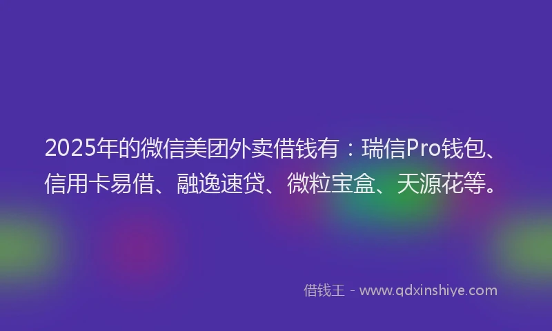 2025年的微信美团外卖借钱有：瑞信Pro钱包、信用卡易借、融逸速贷、微粒宝盒、天源花等。